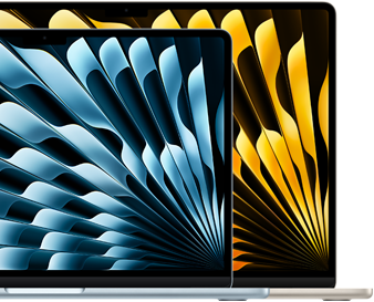 Zwei MacBook Air Laptops zeigen die Größenrelationen der Displays: 13.6